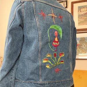 Upcycled Handembroidered Carnivorous Plant Jean Jacket